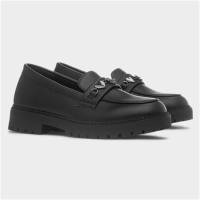 Girls Black Heart & Flower Slip On Loafer