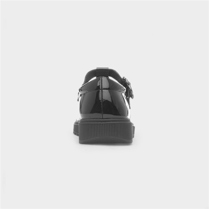 Lainey Girls Black Shiny Buckle Shoe