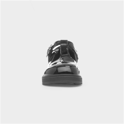 Lainey Girls Black Shiny Buckle Shoe
