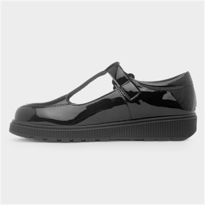 Lainey Girls Black Shiny Buckle Shoe