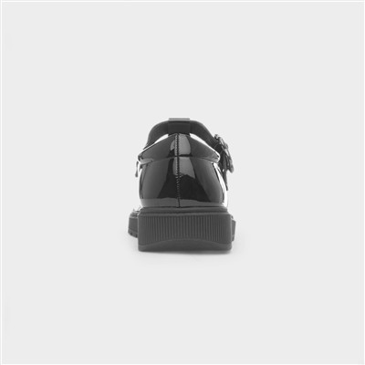 Lainey Girls Black Shiny Buckle Shoe