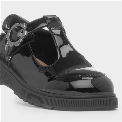 Lainey Girls Black Shiny Buckle Shoe