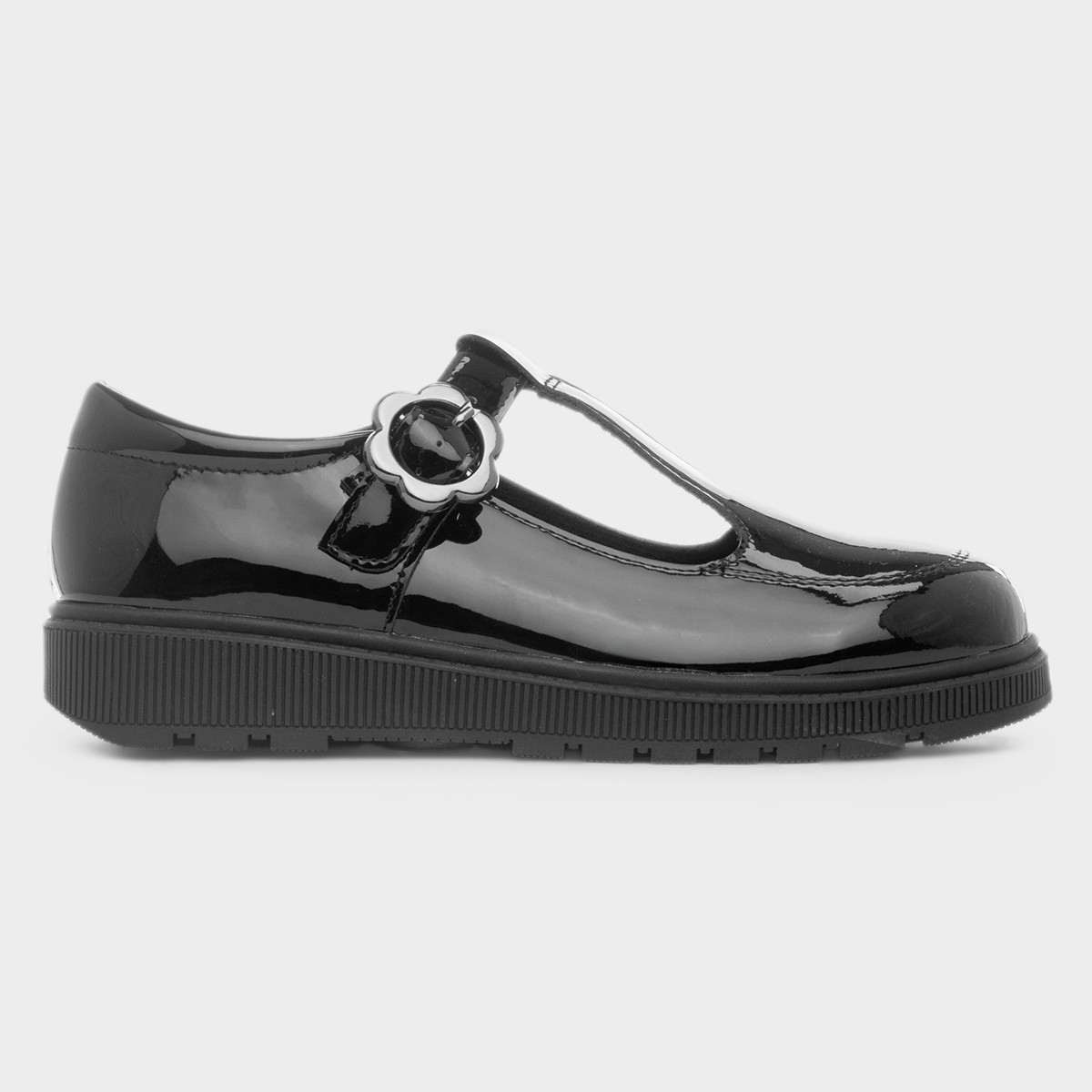 Lainey Girls Black Shiny Buckle Shoe