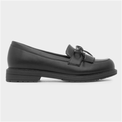 Girls Black Slip On Tassel Loafer Shoe