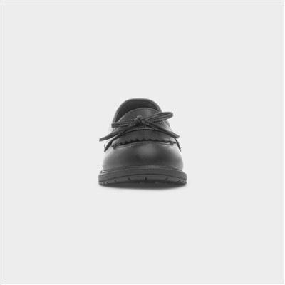 Girls Black Slip On Tassel Loafer Shoe