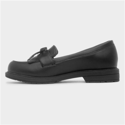 Girls Black Slip On Tassel Loafer Shoe