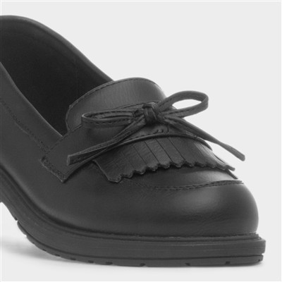 Girls Black Slip On Tassel Loafer Shoe