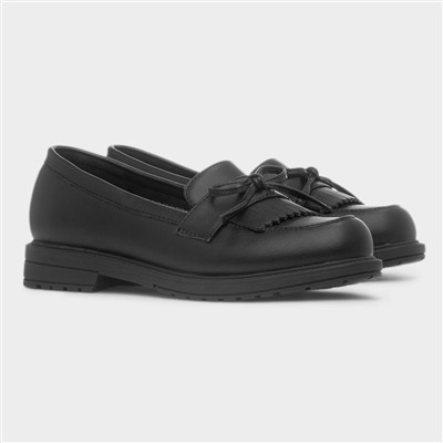Girls Black Slip On Tassel Loafer Shoe