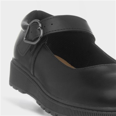 Layla Girls Black Matte School Shoe