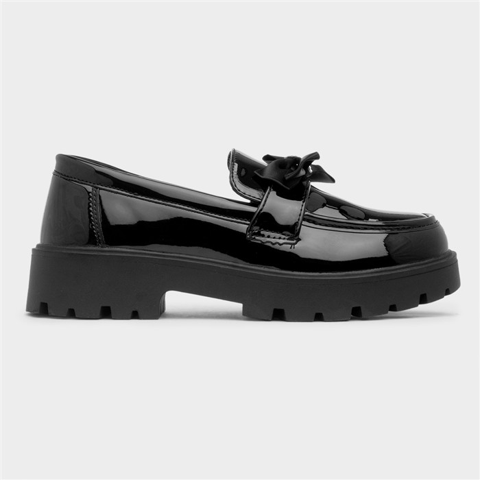 Zena Girls Black Patent Chunky Loafer
