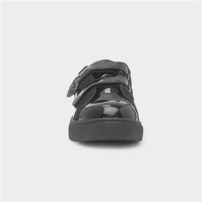 Carina Girls Black Easy Fasten Shoe