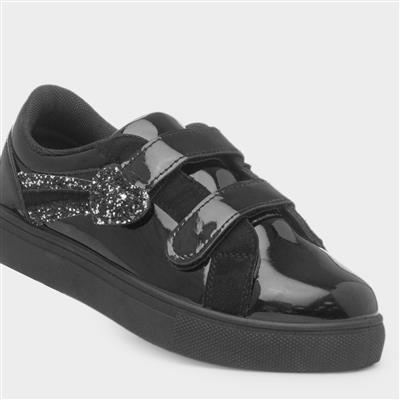 Carina Girls Black Easy Fasten Shoe