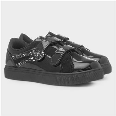 Carina Girls Black Easy Fasten Shoe