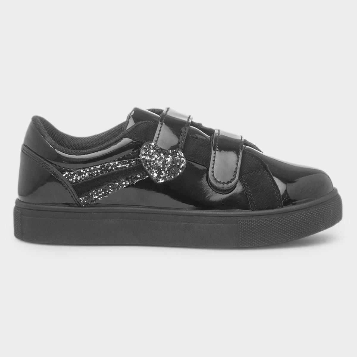 Carina Girls Black Easy Fasten Shoe