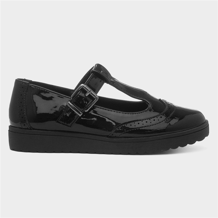 Little Diva Girls Black Nell Patent T-Bar Shoe Size 10