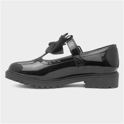 Girls Black Patent Bow School Shoe
