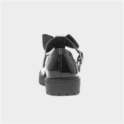 Girls Black Patent Bow School Shoe