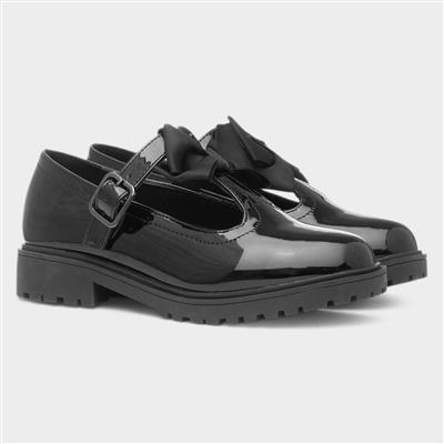 Girls Black Patent Bow School Shoe