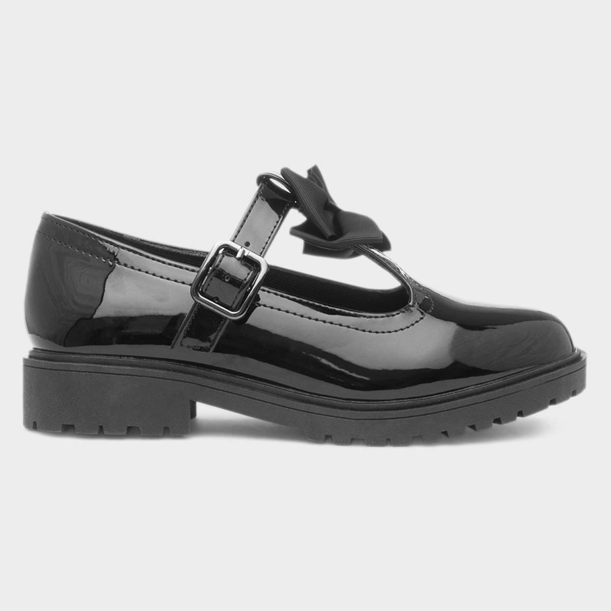 Girls Black Patent Bow School Shoe
