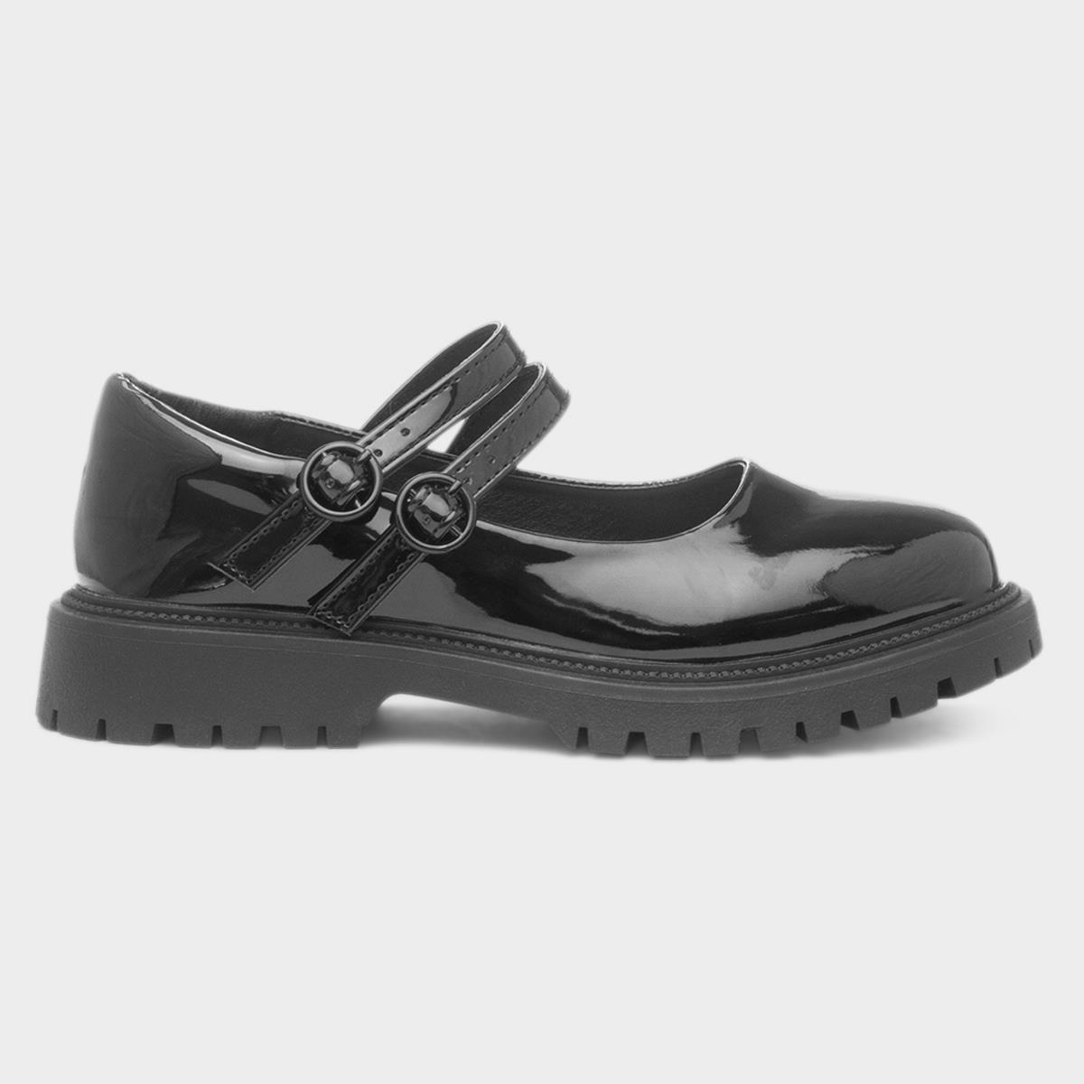 Mae Girls Black Patent School Shoe
