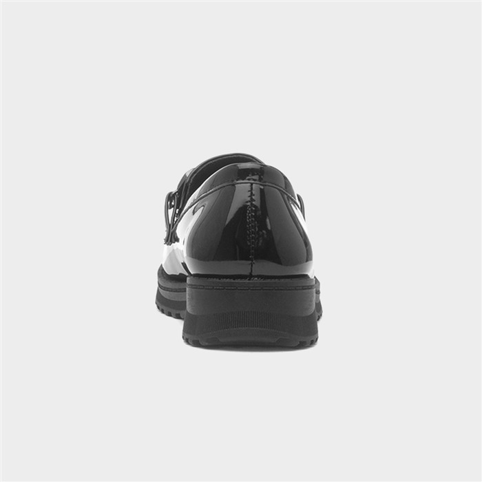 Girls Black Double Heart Patent Loafer Shoe