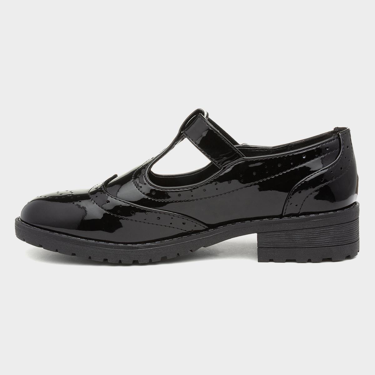 black patent t bar brogues