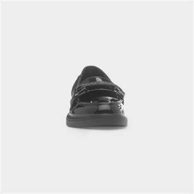 Girls Black Chain Patent Loafer Shoe