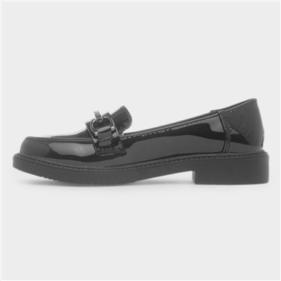 Girls Black Chain Patent Loafer Shoe