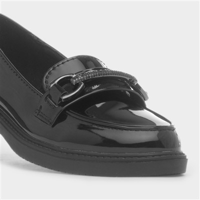 Girls Black Chain Patent Loafer Shoe