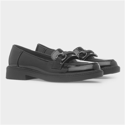 Girls Black Chain Patent Loafer Shoe