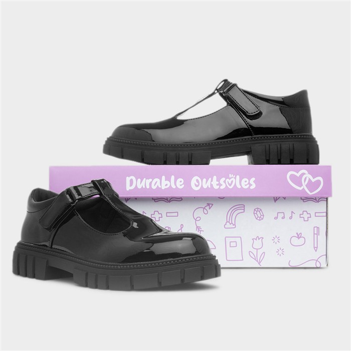 Sunshine Girls Black Patent T-Bar Shoe