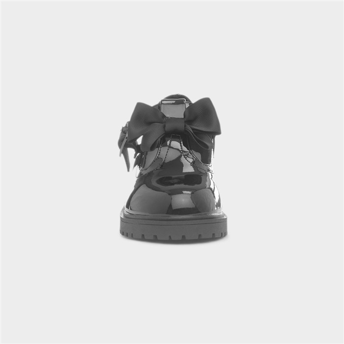Girls Black Patent Bow T-Bar Shoe