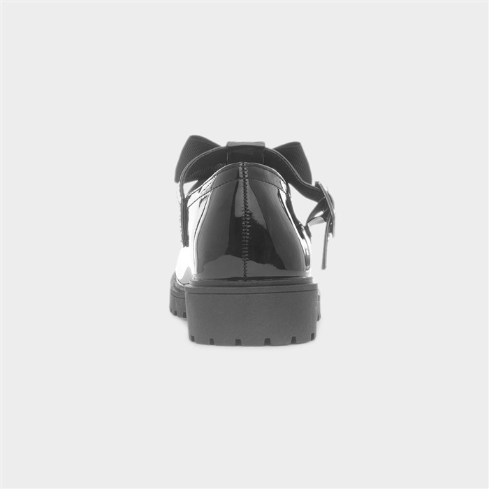 Girls Black Patent Bow T-Bar Shoe