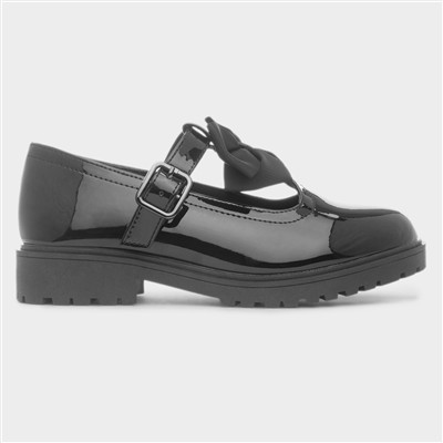 Girls Black Patent Bow T-Bar Shoe