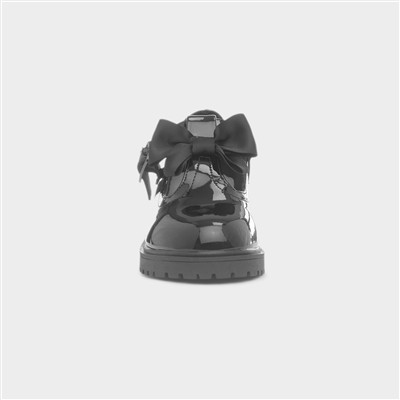 Girls Black Patent Bow T-Bar Shoe