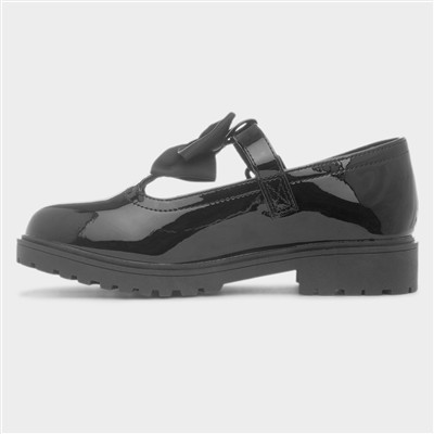 Girls Black Patent Bow T-Bar Shoe