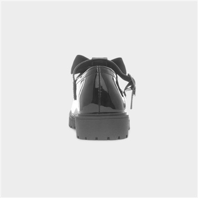 Girls Black Patent Bow T-Bar Shoe