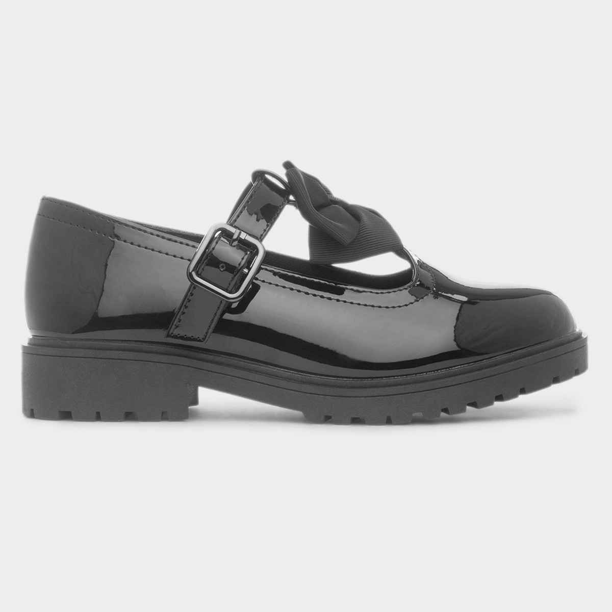 Girls Black Patent Bow T-Bar Shoe