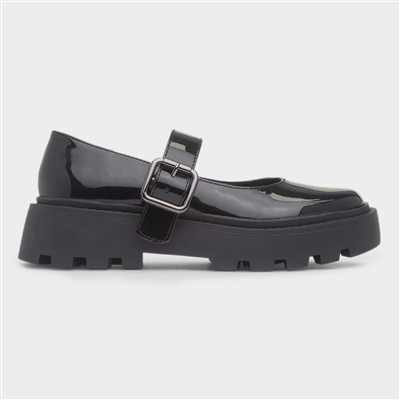 Lila Girls Black Patent Buckle Shoe