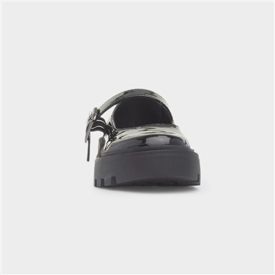 Lila Girls Black Patent Buckle Shoe