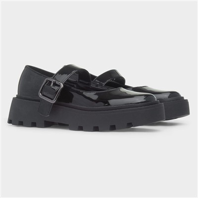 Lila Girls Black Patent Buckle Shoe
