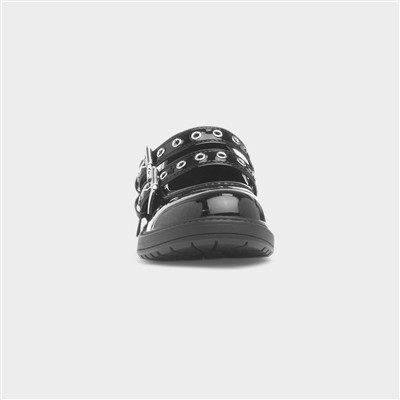 Girls Black Patent Buckle School Shoe