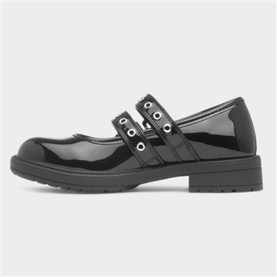 Girls Black Patent Buckle School Shoe