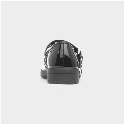 Girls Black Patent Buckle School Shoe