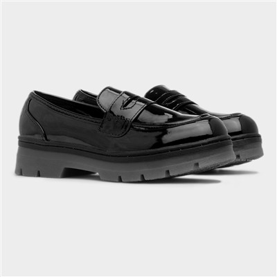 Lexie Girls Black Patent Chunky Loafer