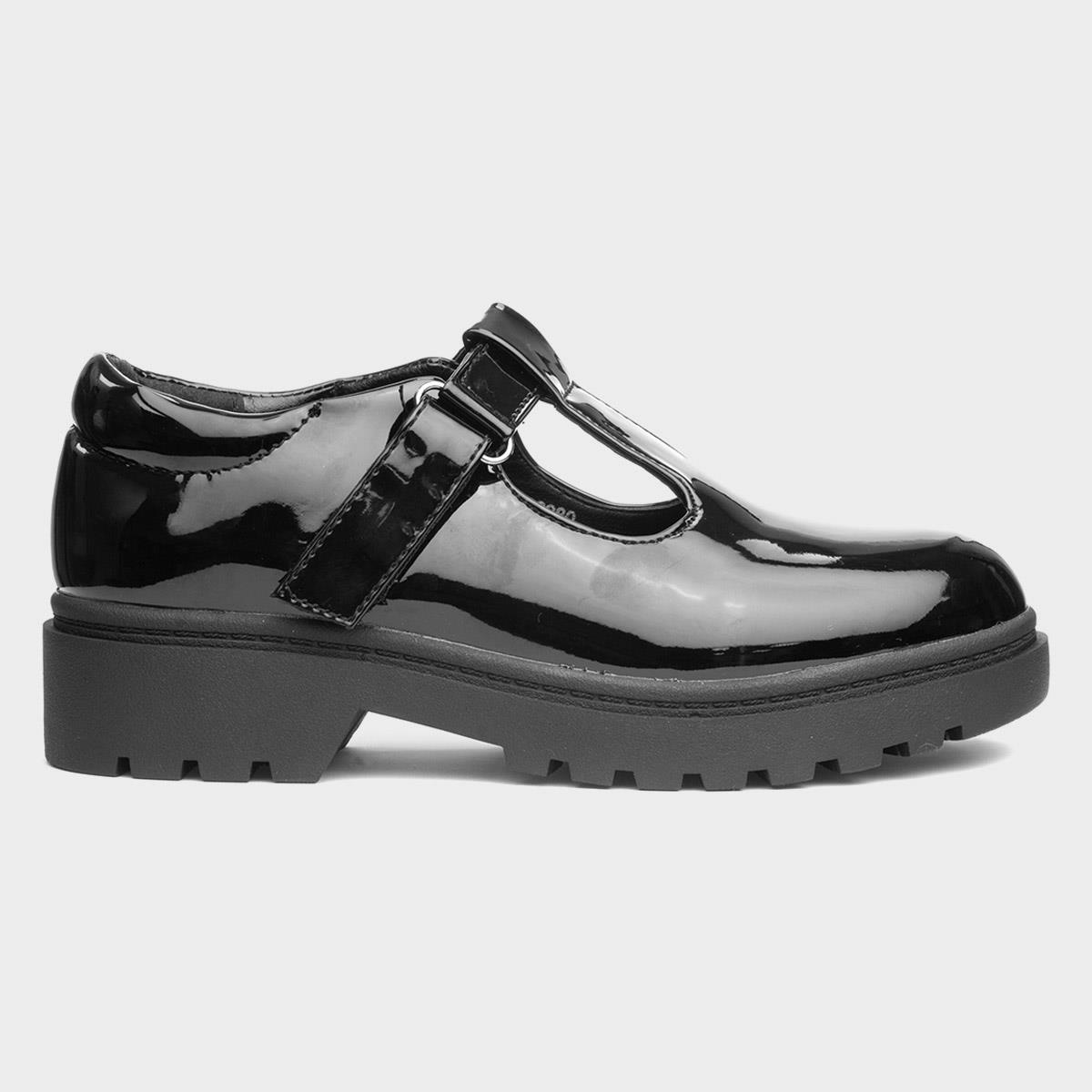 Carly Girls Black Patent School Shoe