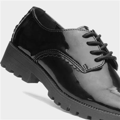 Dawn Girls Black Patent Lace Up Shoe