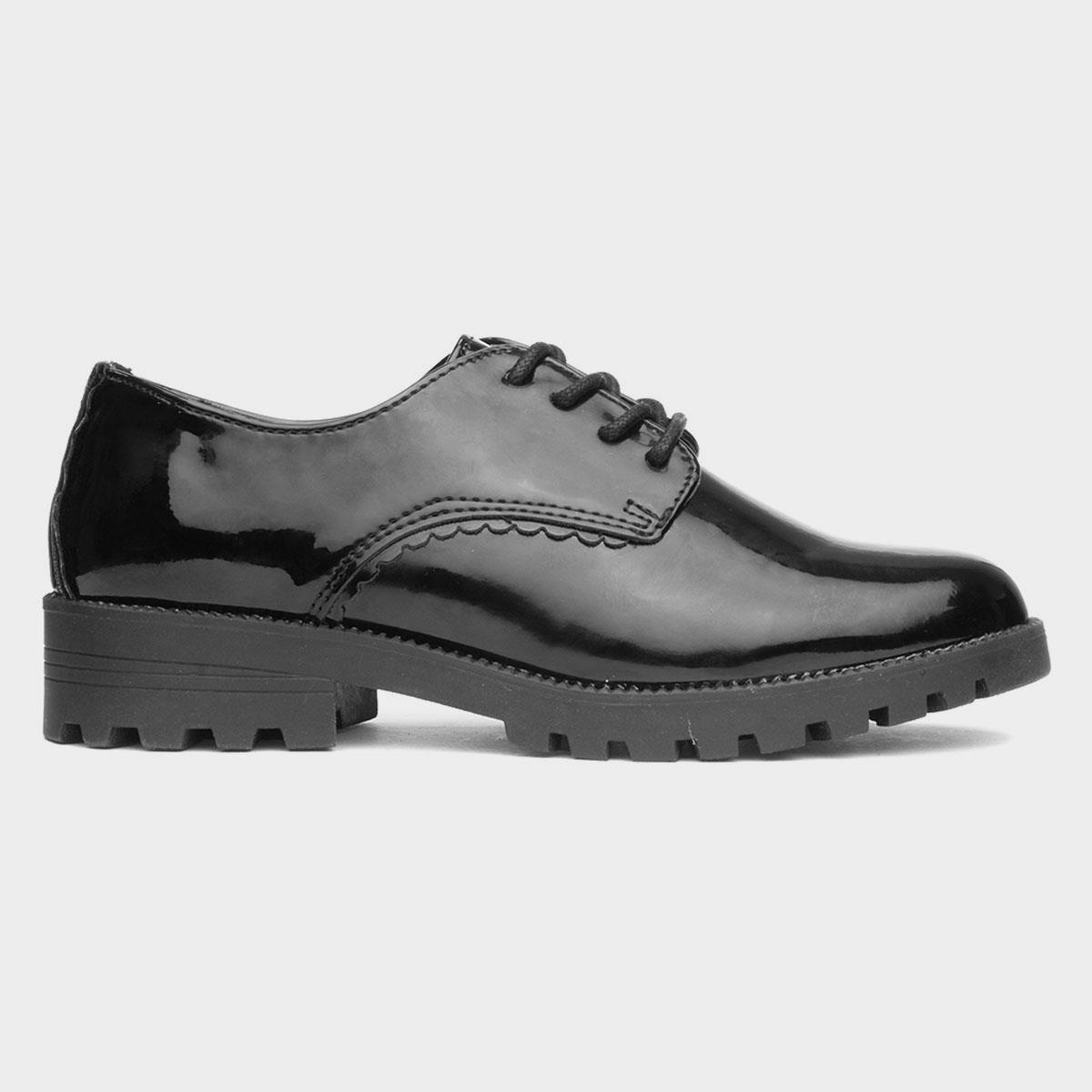 Dawn Girls Black Patent Lace Up Shoe