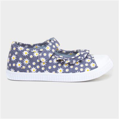 Girls Denim Daisy Canvas Bar Shoe