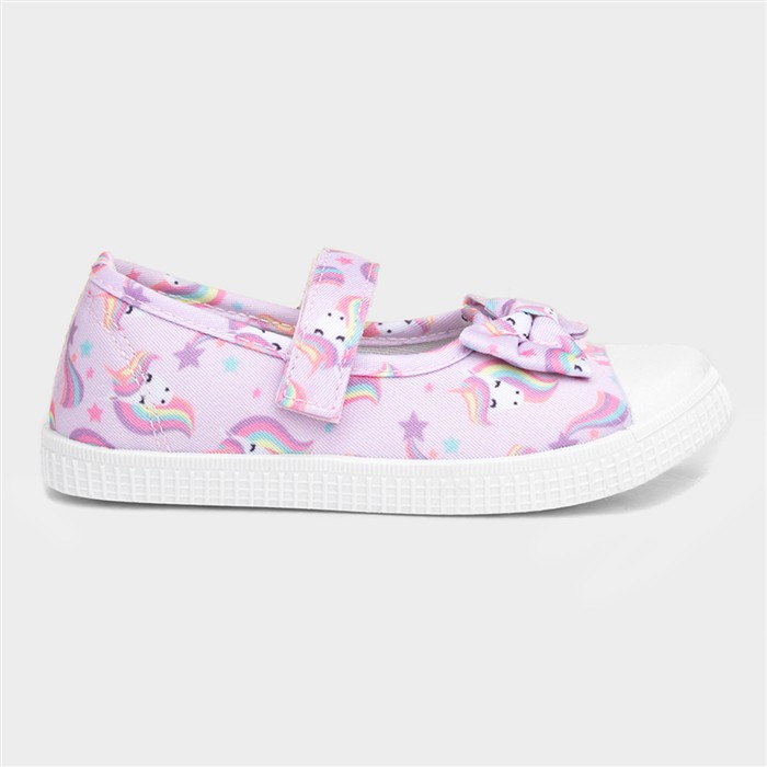 Claudia Girls Lilac Unicorn Bow Canvas